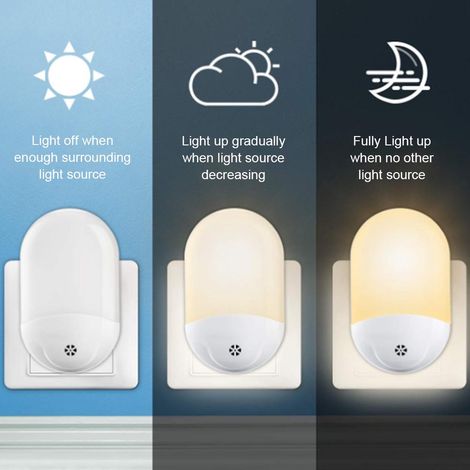 Veilleuse LED avec prise UE, capteur de lumière, lampe de nuit à économie d'énergie automatique (0,5 pièce) (1/5)