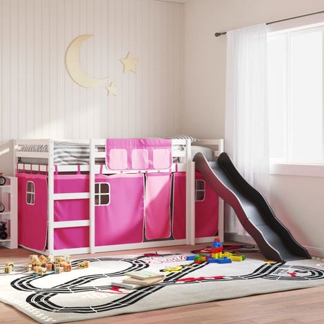 Bunk Bed without Mattress with Slide and Curtains Pink 90x190 cm Single vidaXL (1/5)