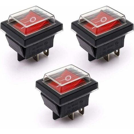 3Pcs Interrupteur à Bascule lumière rouge ON/OFF Avec Couvercle étanche 16 A/250 V 20 A/125 V CA(DPST)