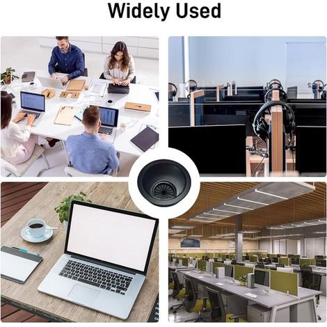 Prensaestopas，2 piezas，Prensaestopas de escritorio，Tapas para orificios de cables，Plástico，Organizador de gestión de cables，60 mm，Negro (1/4)