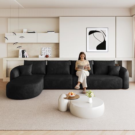 Sofá en forma de L de 336 cm, sofás de compresión de espuma, sofá modular sin huesos, sofás de compresión para sala de estar, dormitorio, apartamento, sin montaje requerido, negro (1/5)