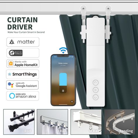 Kit pour rideaux motorisés, ensemble robotisé pour rideaux, sans démontage des rails, domotique, batterie au lithium rechargeable (2 kit) (1/5)