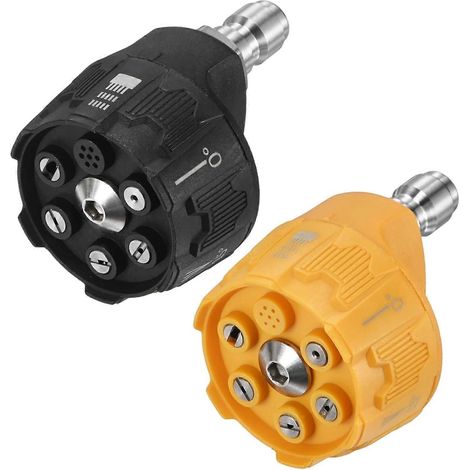 Lot de 2 embouts nettoyeur haute pression 6 en 1, raccord rapide 1/4", réglables interchangeables, lavage voiture/nettoyage briques 40 GPM noir jaune (1/5)