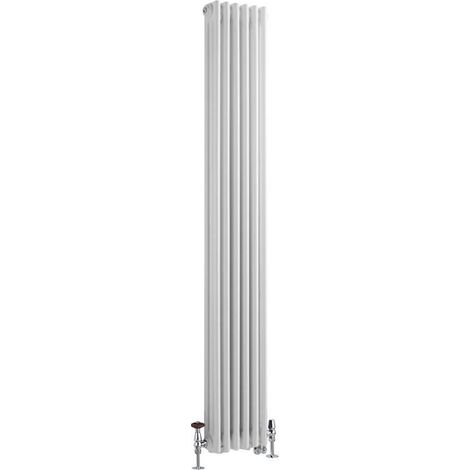 Milano Windsor White 1800mm x 290mm Cast Iron Style Vertical Triple Column Dual Fuel Electric Radiator with Wi-Fi Thermostat and Angled Thermostatic Valves - Satin Valves (1/5)