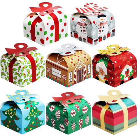 Set di 24 scatole regalo 3D con fiocco per Natale - Scatole di carta per le festività natalizie - Scatole per dolcetti - Scatole per biscotti in cartone (1/5)