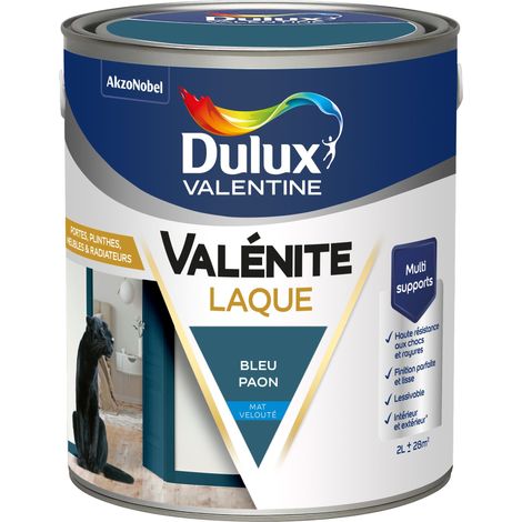 Dulux Valentine Peinture Laque Valénite Intérieur et Extérieur Multi-supports - Finition parfaite et lisse, Haute Résistance - Mat Bleu Paon 2 L