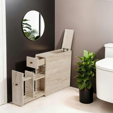 Meuble WC effet travertin, 2 tiroirs 1 porte MARFA (1/5)