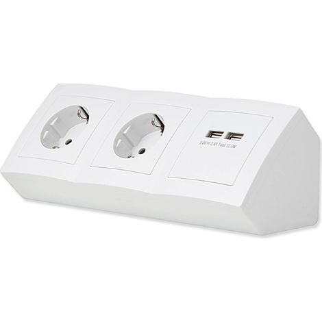 Bloc multiprise 2 prises + 2 ports USB blanc pour cuisine et bureau – Multiprise d'angle de table - Prise encastrable (1/4)
