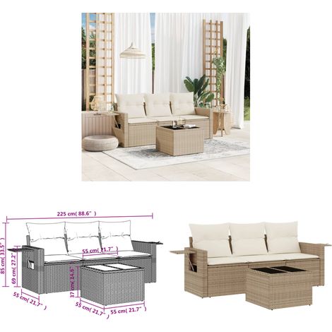 4-tlg. Garten-Sofagarnitur mit Kissen Beige Poly Rattan - Gartenmöbel - PE-Rattan Möbel - Outdoor Lounge Set - Sofasatz - Balkonmöbel - Home & Living (1/3)