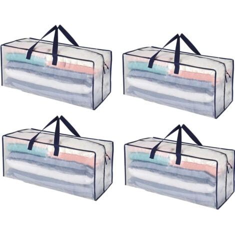 (Transparent, Lot de 4)Lot de 4 Sac Rangement Vêtements grand, Sacs Déménagement Pliable avec Sangles de Sac à Dos et Poignées Solides, Alternatives aux Cartons de Déménagement (1/4)