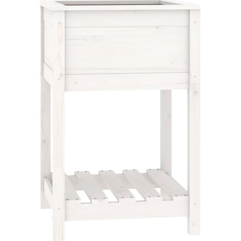 Vaso per fioriera aiuola rialzata piante fiori terrazza giardino con ripiano 54 x 54 x 81 cm legno massiccio di pino bianco 020038395