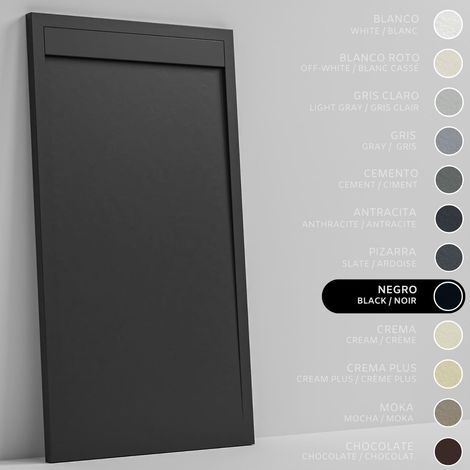 SOULBATH Receveur de Douche -Résine -Gel Coat -Texture Lisse/Pierre -Antidérapant -Couleur Noir 90x80 Extra plat 3Cm Conception Minimaliste