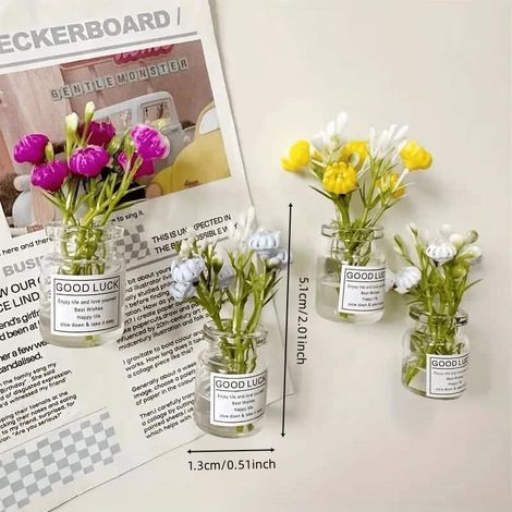 Lot de 8 mini vases en verre lumineux pour réfrigérateur, casiers et espaces de bureau, vases magnétiques décoratifs pour fleurs (1/4)