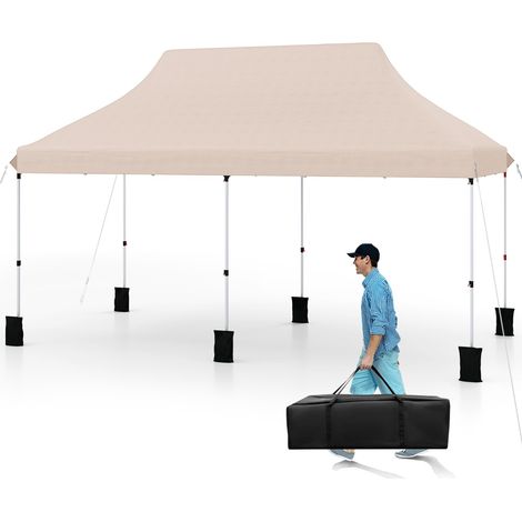 Gazebo pieghevole e portatile da esterno con borsa da trasporto, Rifugio per ombra istantanea per feste 300 x 600 cm Beige (1/3)