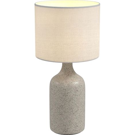 Lampe table base céramique abat-jour lin rétro culot E27, blanc sable (1/5)