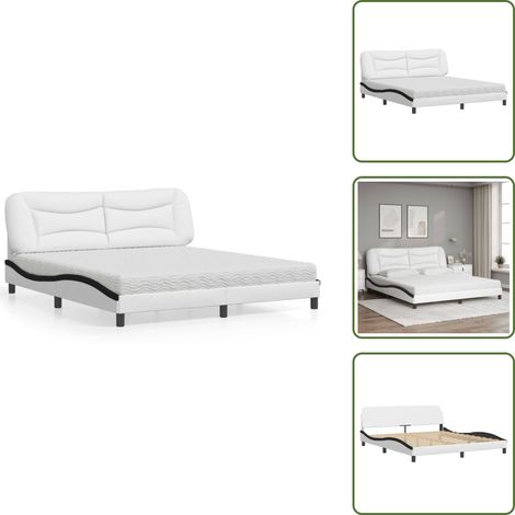 The Living Store Bett mit Matratze Weiß und Schwarz 180x200 cm Kunstleder - Bettsofa - Doppelbett - Boxspringbetten - Schlafzimmermöbel - Luxusbett (1/5)