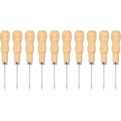 Lot de 10 alênes en cuir manches bois 125mm, outil à main pour réparation DIY et couture artisanale (1/5)