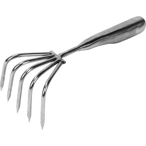 Râteau à main à 5 dents en acier inoxydable - Petit outil de jardinage pour bonsaïs, pots de fleurs, décompactage du sol et désherbage (1/5)