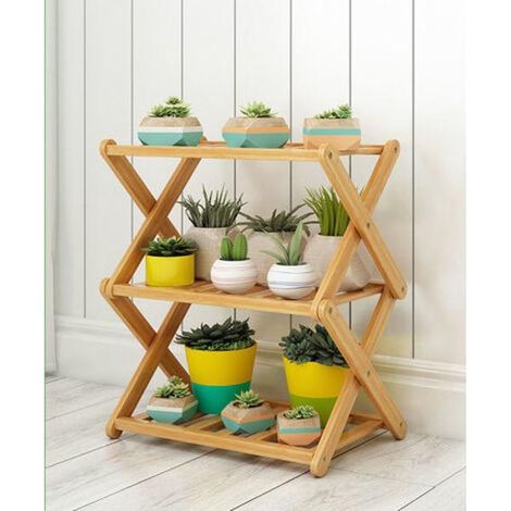 Étagère à chaussures 3 niveaux pliable en bambou, rangement pratique pour entrée, salon et balcon, longueur 40 cm (1/5)