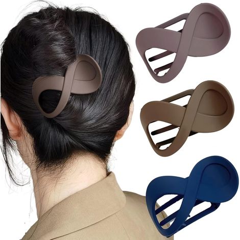 Barrettes françaises pour femme - Pince à cheveux mate - Cheveux épais/fins - Accessoire élégant (marron, bleu, violet gris) (1/5)