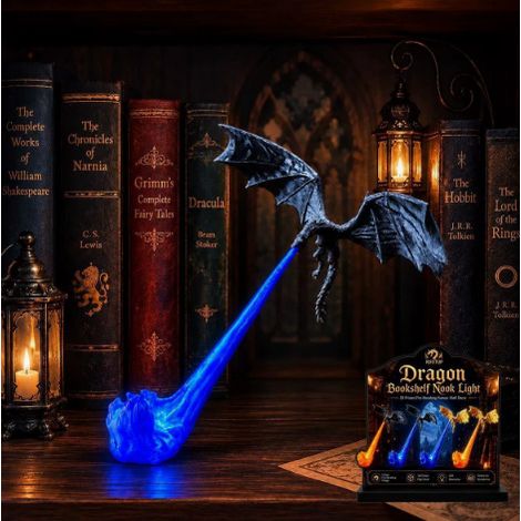 Lampe serre-livres 3D Dragon, Lampe d'angle fantaisie pour bibliothèque, Lampe serre-livres décorative LED, Décoration murale pour la maison Dragon noir + Bleu Dragon noir + Bleu - Petit dragon noir + (1/4)