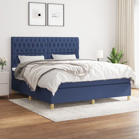 Lit double Lit à sommier tapissier avec matelas Lit Adulte Bleu 180x200 cm Tissu BVM18199 (1/5)
