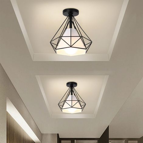 – Plafonnier industriel en cage noir – Métal fer – E27, 60W – Pour cuisines, chambres, couloirs – Design vintage moderne (1/5)