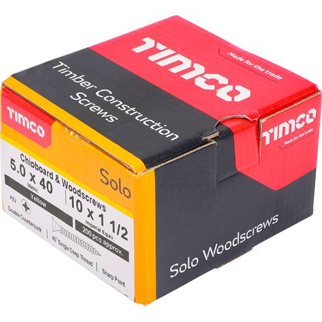 TIMco 5.0 x 40mm Solo Zinc & Yellow Woodscrew Qty 200
