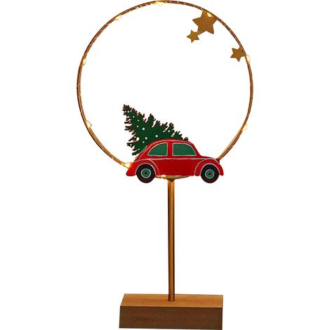 Décoration lumineuse LED Noël baguette cœur étoile fer forgé base bois ronde éclairage festif intérieur extérieur (1/5)
