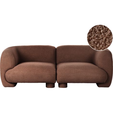 Sofá 2 plazas de bouclé modular de perfil bajo con forma curvada estilo orgánico marrón Mjalbi (1/5)