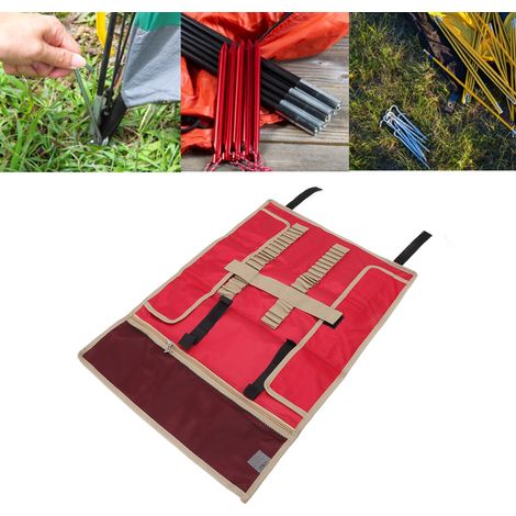 Sac à clous de tente de camping polyvalent en tissu Oxford, grand format, rouge. (1/5)