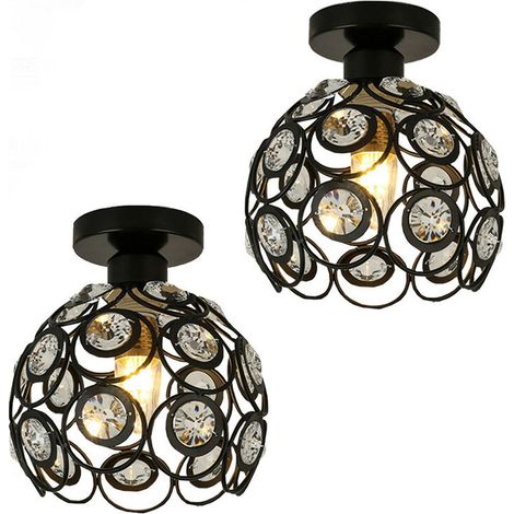 2 Pack Lustre de Plafond Cristal en Métal Plafonnier Eclairage Luminaire Abat-jour Noir 20cm (1/4)