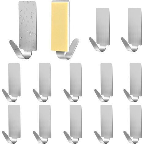 12er-Pack selbstklebende Wandhaken, selbstklebende Haken für Küche und Bad, Handtuchhaken ohne Bohren, Edelstahl (1/5)