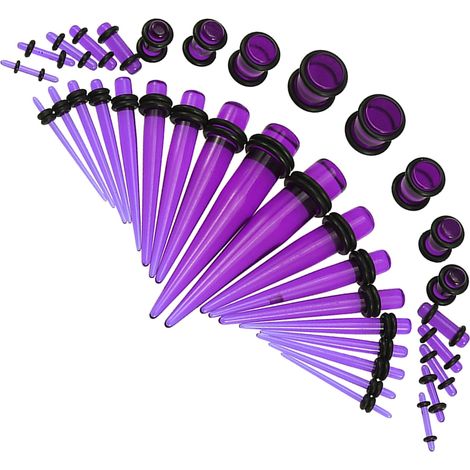 Kit de stretching 36 pièces en acrylique violet transparent, plugs et cônes pour oreilles (1/5)