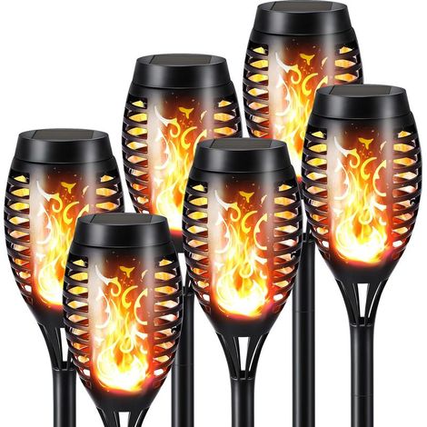 Lot de 6 lampes torches solaires - Éclairage de jardin 50 cm - Balises LED extérieures - Éclairage étanche - Noir (1/5)