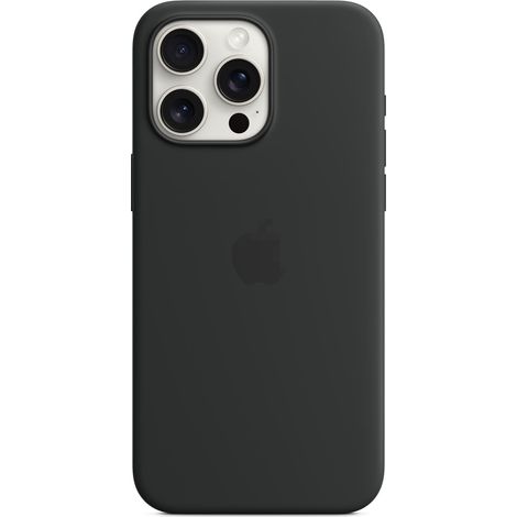 Silikon-Handyhülle für iPhone 15 Pro Max, unterstützt kabelloses Schnellladen mit MagSafe, 6,7 Zoll, schwarz.