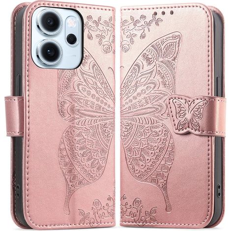 Funda tipo libro para Oppo Reno 14 F / 14 FS, con estampado de mariposa en relieve, color oro rosa. (1/5)