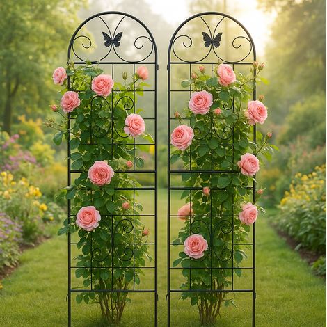 Treillis de jardin 50x180 cm en métal noir, facile à monter pour plantes grimpantes FloraGrace (1/5)
