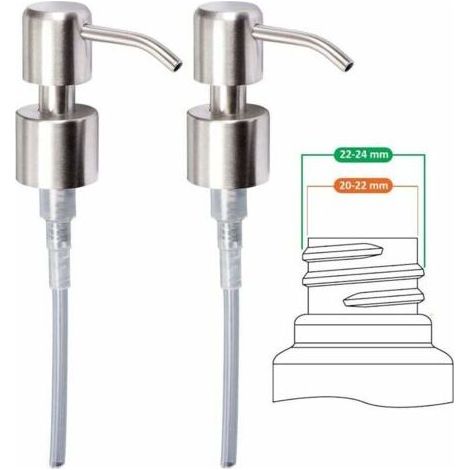 Pompe de Rechange pour Distributeur de Savon Liquide - Acier Inoxydable, Inox à finition brossée, 2 pièces - 24 mm (1/5)