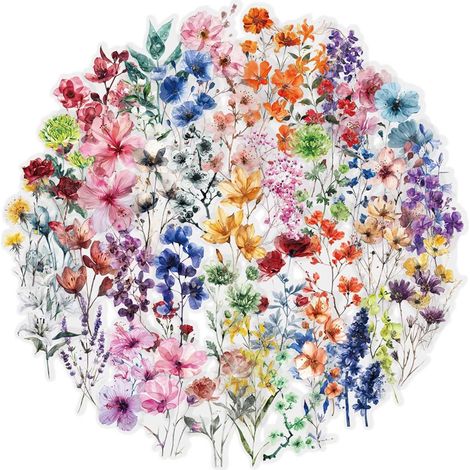 50 Pièces Autocollants de Fleurs Transparents pour Scrapbooking - Autocollant Fleurs, Stickers Fleurs Autocollant, Mini Stickers en PET - Pour Albums, Journaux, Valises et Ordinateurs Portables (1/5)