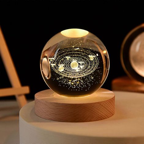 Lampe boule de cristal galaxie avec gravure laser 3D galaxie, veilleuse solaire rechargeable par USB (1/5)