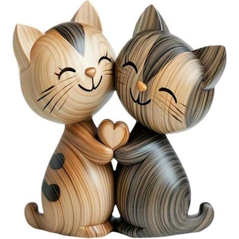 Wooden Ornaments - KZQ - Cat - Natural - 2 Pieces - Contemporary Design - 2D Flat Design (1/5)