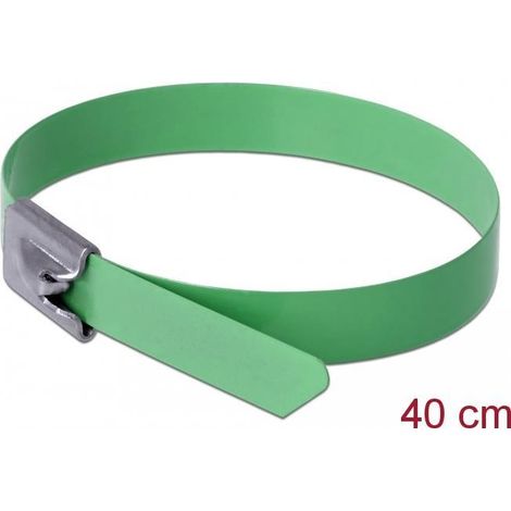 Delock Sujetacables de acero inoxidable L 400 x Ancho 7,9 mm verde 10 piezas (1/2)