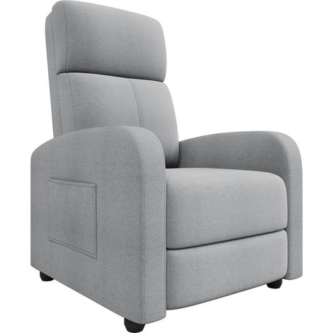 Fauteuil relax manuel inclinable push-back en tissu effet lin - dossier haut, coussin épais, poche latérale - salon/chambre/home cinéma - couleur F36-15 Light Gray (1/5)