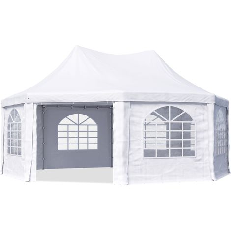 Gazebo a pagoda 6x6 mTOOLPORT facile e veloce da montare con finestre - robusto telo in PVC 700 bianco