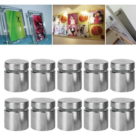 Lot de 10 vis d'écartement publicitaires en acier inoxydable antirouille, anticorrosion et anti-rayures pour plaques et panneaux en verre ou acrylique (photo). (1/5)