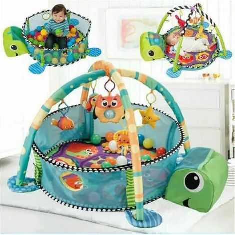 Tapis de Jeux pour Bébé, Tapis d'Éveil pour Enfants - Dimensions: 85x56cm - 5 Jouets Pédagogiques, 30xBalles - Modèle Tortue
