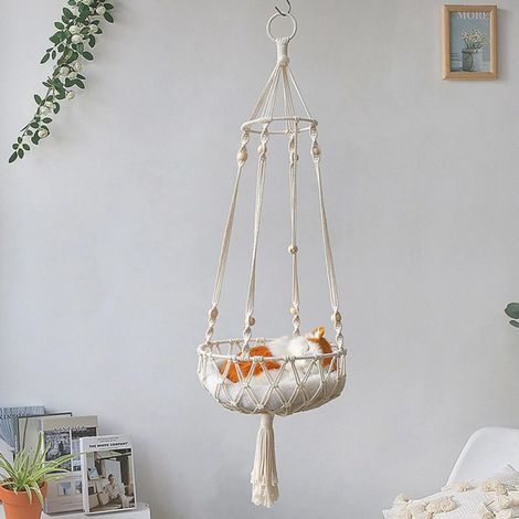 Hammock Pour Chat - Lit Suspendu En Coton Naturel Tissé À La Main - 100 x 30 cm - Intérieur - 1 Pièce (1/5)