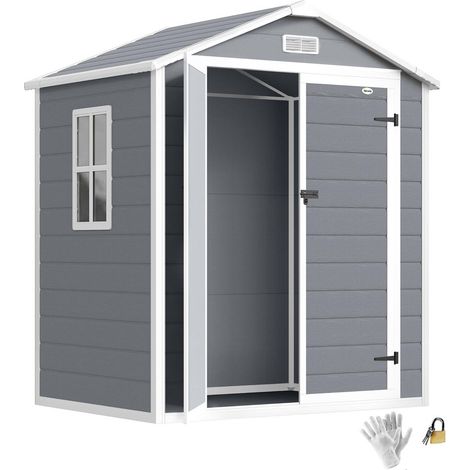 Pour vélos, tondeuse et outils - Cabane de jardin gris pour rangement extérieur, fenêtre et double porte (1/5)