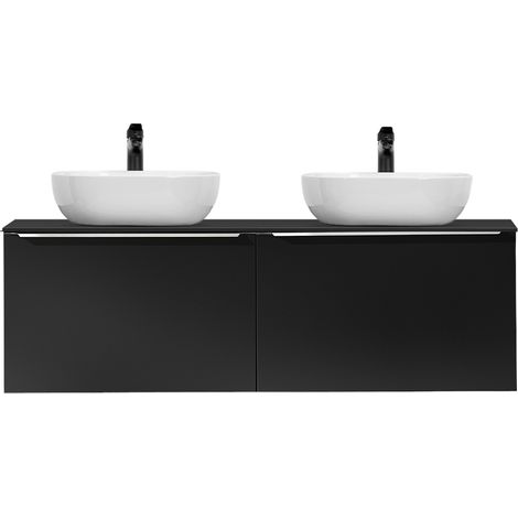 Doppelwaschtisch 120cm mit Aufsatzbecken, matt schwarz, PUEBLA-56-BLACK (1/5)